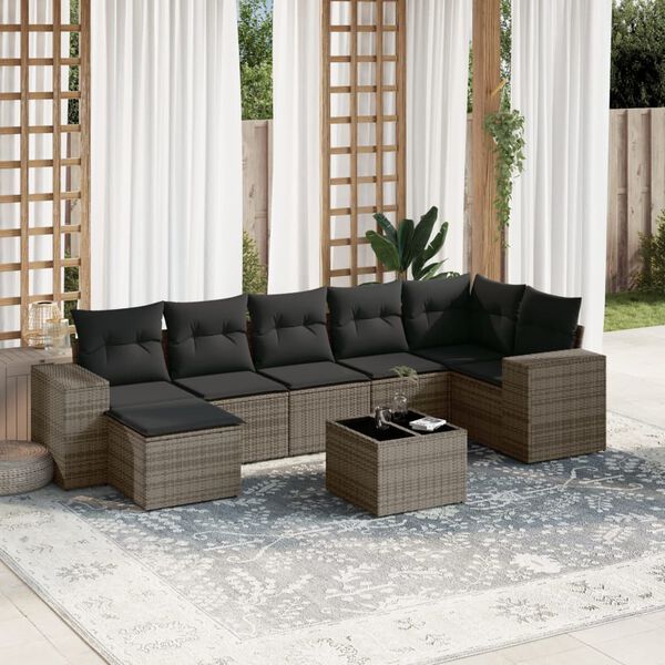 vidaXL 8-delige Loungeset met kussens poly rattan grijs