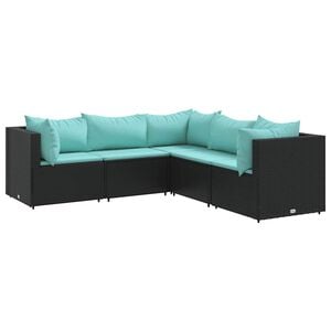 vidaXL 5-delige Loungeset met kussens poly rattan zwart
