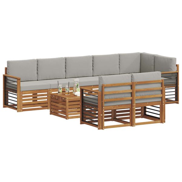 vidaXL Sofa-Sets 9 pcs Natuurlijk en Lichtgrijs Massief Acaciahout