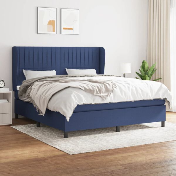 vidaXL Boxspring met matras stof blauw 180x200 cm
