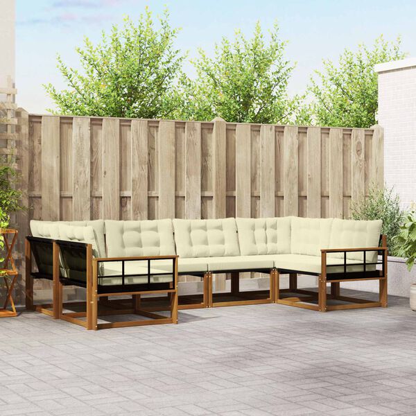 vidaXL Buiten bankenset met kussen 6 pcs Natuurlijk en Cr&egrave;me