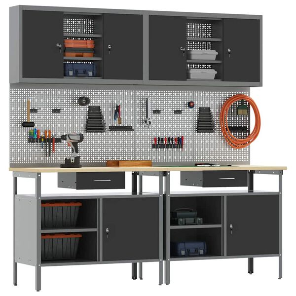 vidaXL Werkbankset met lade 8 pcs Zwart 200 x 55 x 200 cm Staal