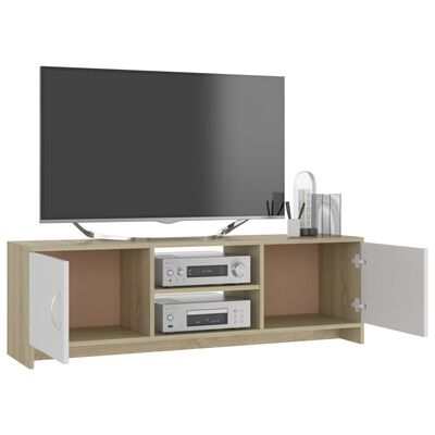 vidaXL Tv-meubel 120x30x37,5cm bewerkt hout wit en sonoma eikenkleurig