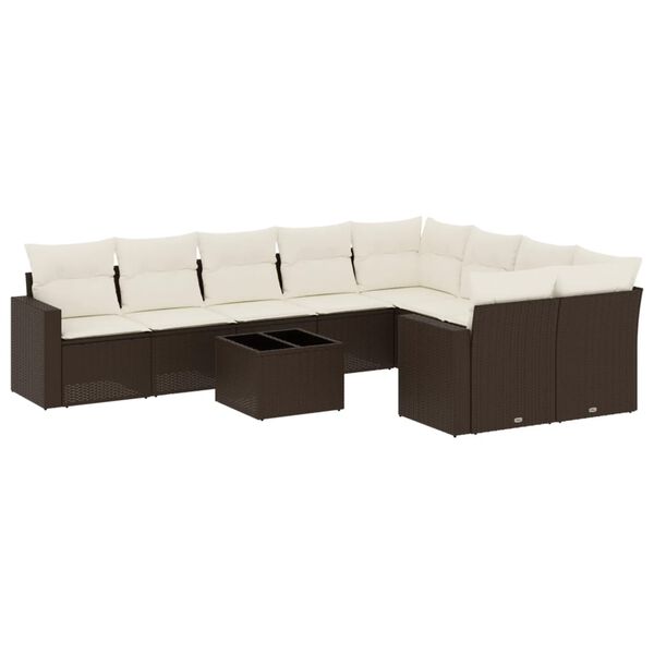 vidaXL 10-delige Loungeset met kussens poly rattan bruin