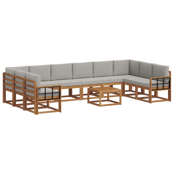 vidaXL Buiten bankenset met kussen 11 pcs Natuurlijk en Lichtgrijs