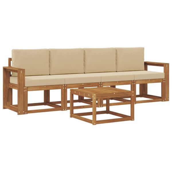 vidaXL Buiten bankenset 5 pcs Natuurlijk en Beige Massief Acaciahout