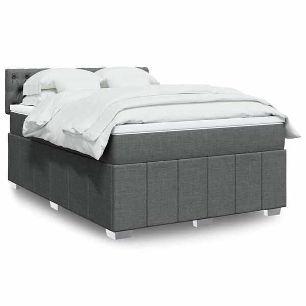 vidaXL Boxspring met matras stof donkergrijs 140x190 cm