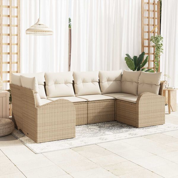 vidaXL Tuin Sofa Set met kussen 6 pcs Beige Poly Rattan