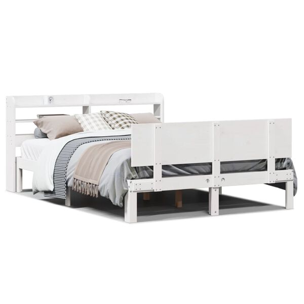 vidaXL Bedframe met hoofdbord massief grenenhout wit 150x200 cm