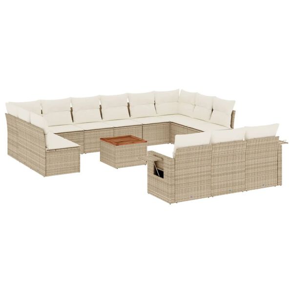 vidaXL 14-delige Loungeset met kussens poly rattan beige