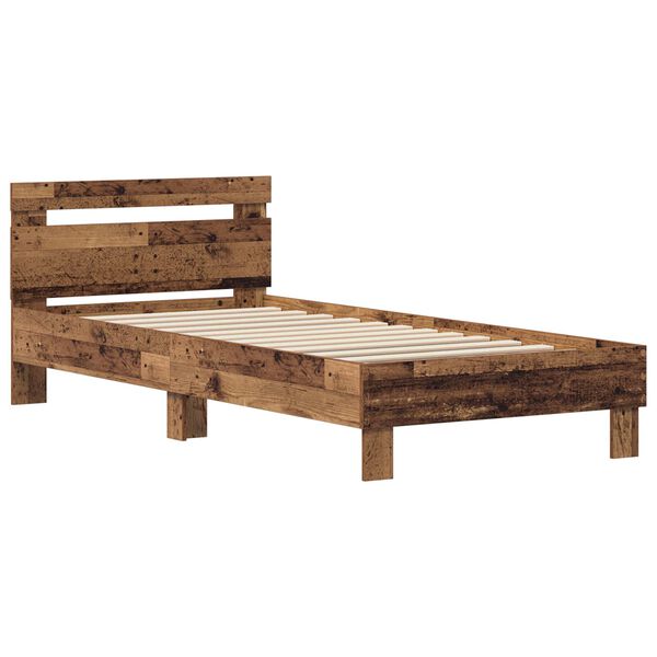 vidaXL Bedframe met hoofdeinde Oudhout 98.5 x 200 cm Bewerkt hout