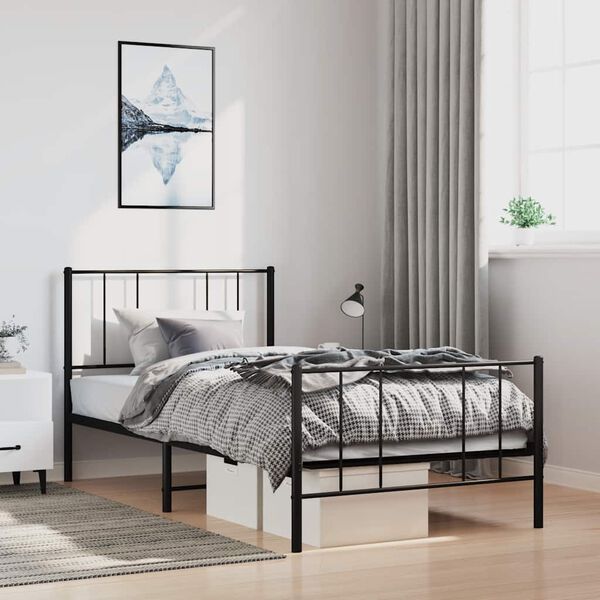 vidaXL Bedframe met hoofd- en voeteneinde metaal zwart 100x190 cm