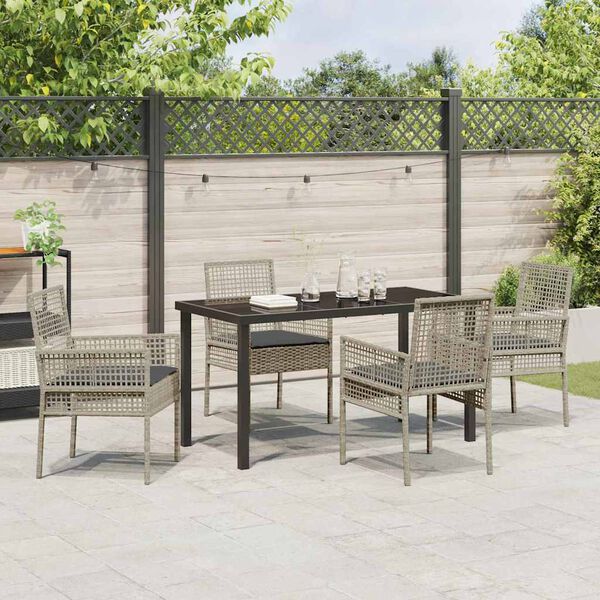 vidaXL Tuin eettafelset met kussen 5 pcs Lichtgrijs poly rattan