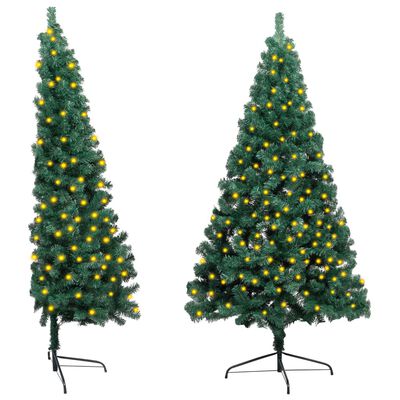vidaXL Kunstkerstboom met verlichting half standaard 180 cm PVC groen