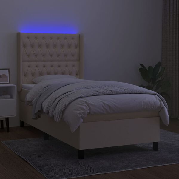vidaXL Boxspring met matras en LED stof cr&egrave;mekleurig 100x200 cm