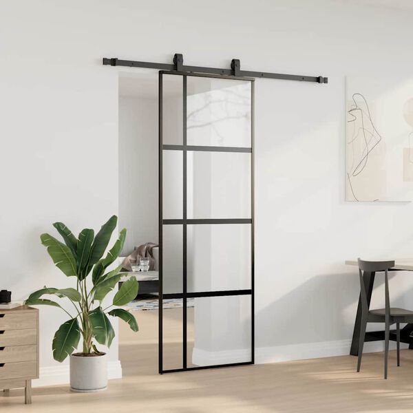 vidaXL Schuifdeur met beslagset 76x205 cm gehard glas zwart