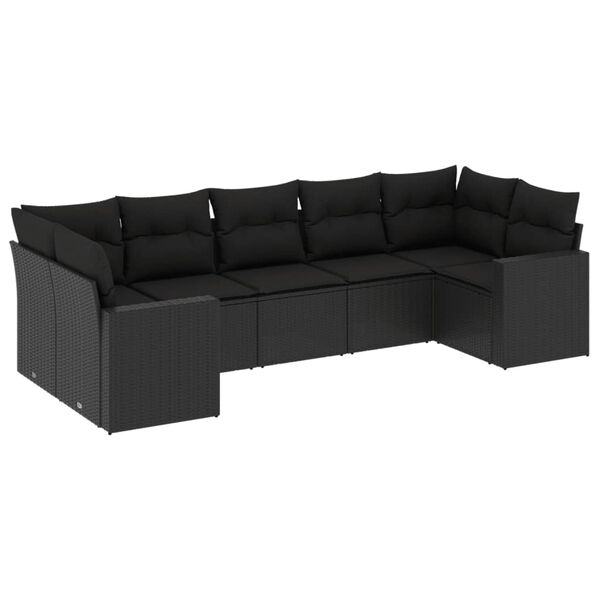 vidaXL 7-delige Loungeset met kussens poly rattan zwart