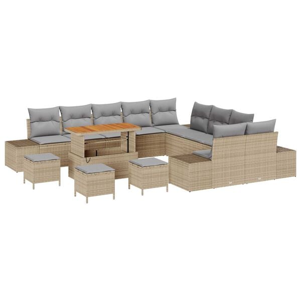 vidaXL Tuinbankenset met kussen 14 pcs Beige poly rattan