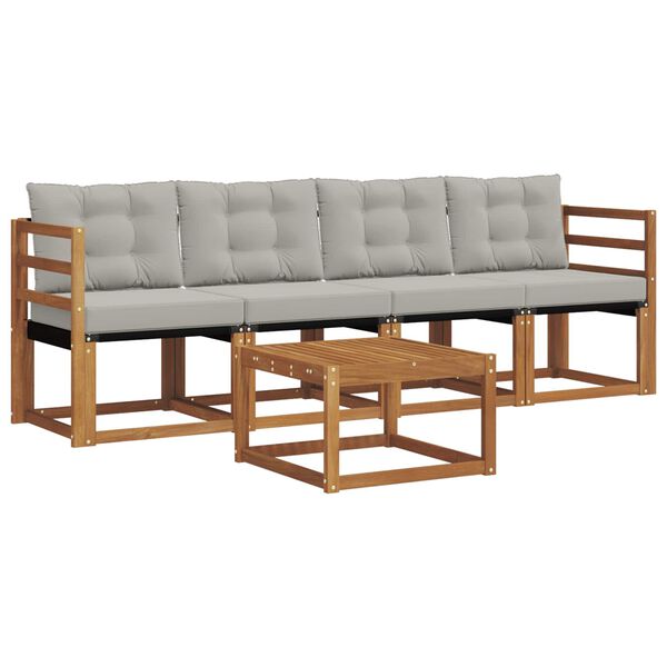 vidaXL Buiten bankenset met kussen 5 pcs Natuurlijk en Lichtgrijs