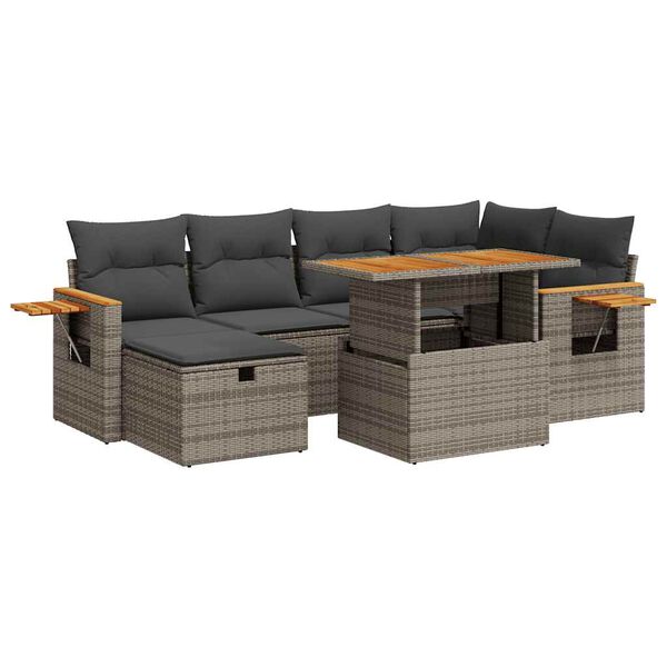 vidaXL 8-delige Loungeset met kussens poly rattan grijs