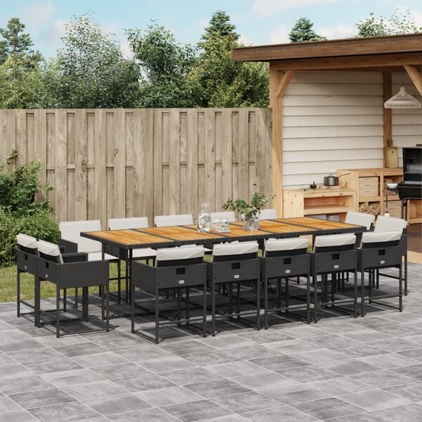 vidaXL 15-delige Tuinset met kussens poly rattan zwart
