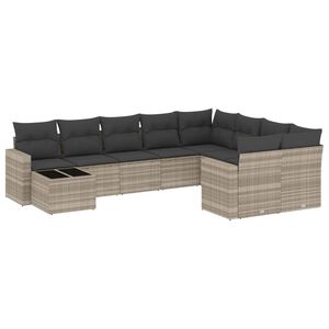 vidaXL 10-delige Loungeset met kussens poly rattan lichtgrijs