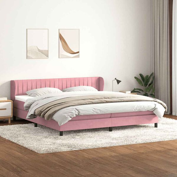 vidaXL Boxspringbed met matrassen 180x220 cm fluweel roze