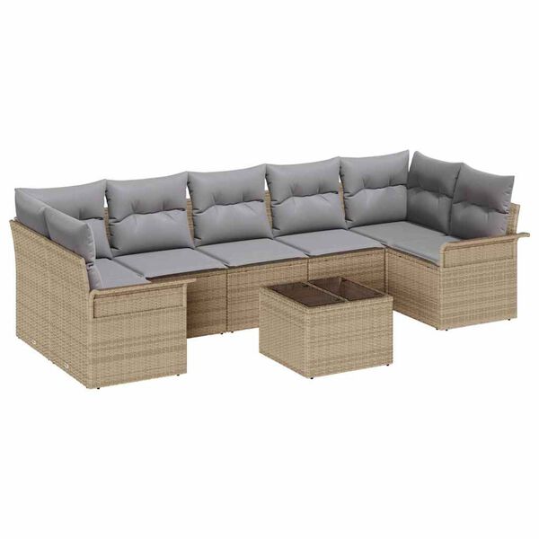 vidaXL Tuin Sofa Set met kussen 8 pcs Beige en Grijs poly rattan