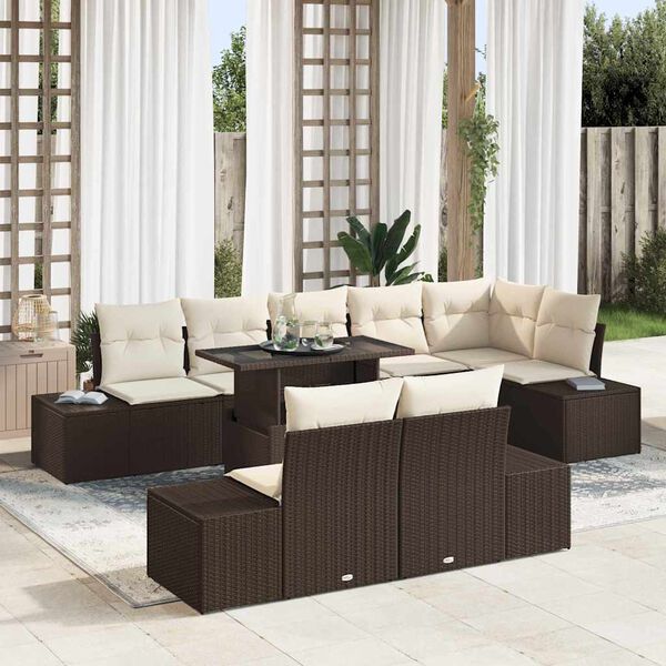 vidaXL Tuin Sofa Set met kussen 9 pcs Bruin en Cr&egrave;me poly rattan