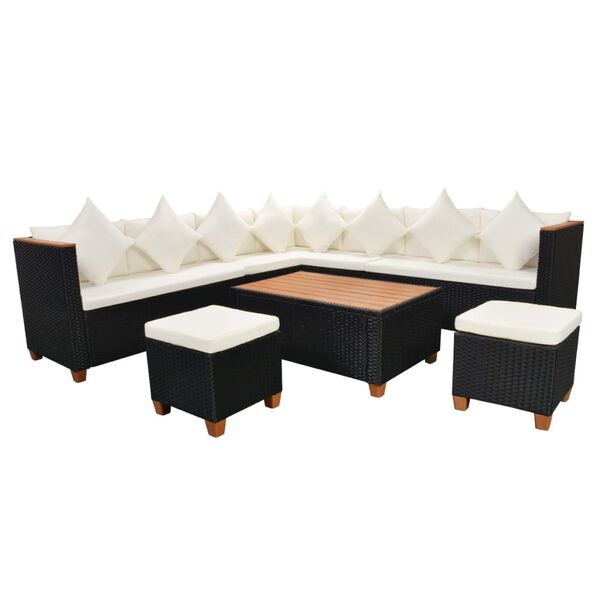 vidaXL 7-delige Loungeset met kussens poly rattan zwart