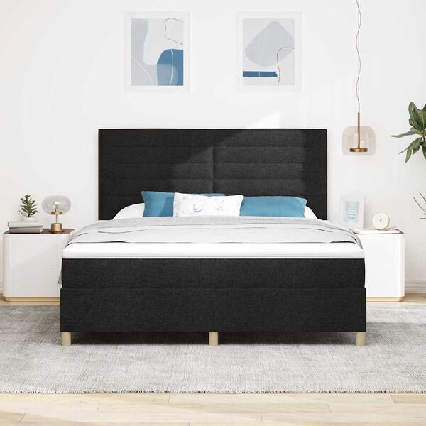 vidaXL LED Box Spring Bed met matras Zwart 180 x 200 cm Stof