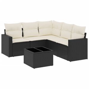 vidaXL 6-delige Loungeset met kussens poly rattan zwart