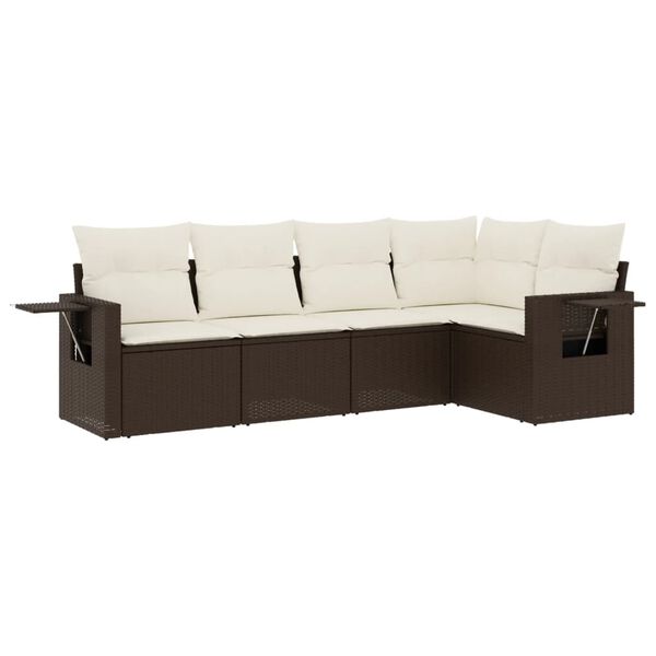 vidaXL 5-delige Loungeset met kussens poly rattan bruin