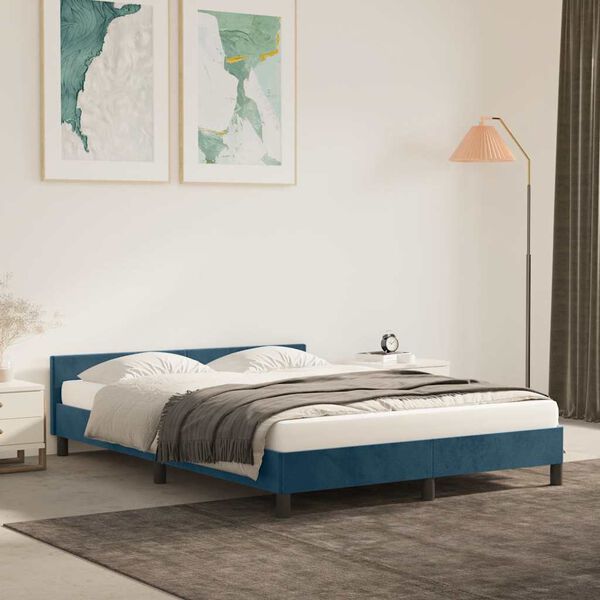 vidaXL Bedframe zonder matras 140x190 cm fluweel donkerblauw