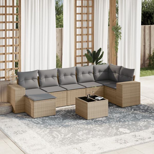 vidaXL 8-delige Loungeset met kussens poly rattan beige