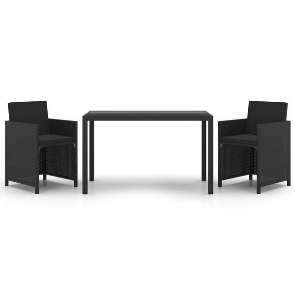 vidaXL 3-delige Tuinset met kussens poly rattan zwart