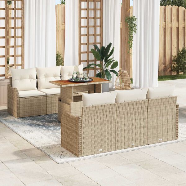 vidaXL Tuin Sofa Set met opslag 7 pcs Beige Poly riet