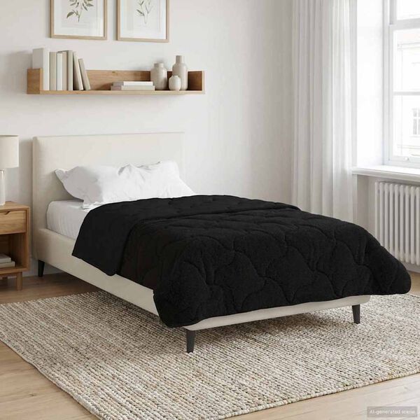 vidaXL Vol jaar dekbed Zwart 135 x 220 cm Microfiber en Teddy fleece