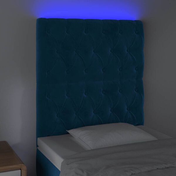 vidaXL Hoofdbord LED 80x7x118/128 cm fluweel donkerblauw