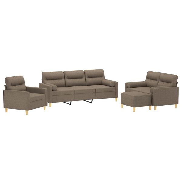 vidaXL 4-delige Loungeset met sierkussens en kussens stof taupe