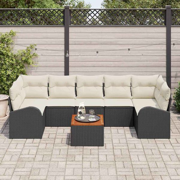 vidaXL Tuinbankenset met kussen 8 pcs Zwart poly rattan