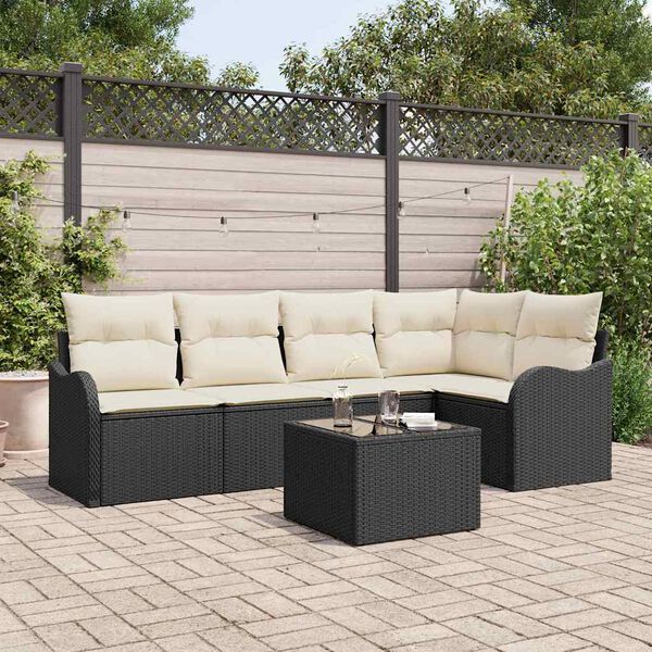 vidaXL Tuin Sofa Set met kussen 6 pcs Zwart Poly riet