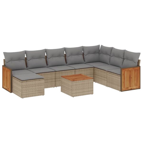 vidaXL 9-delige Loungeset met kussens poly rattan beige