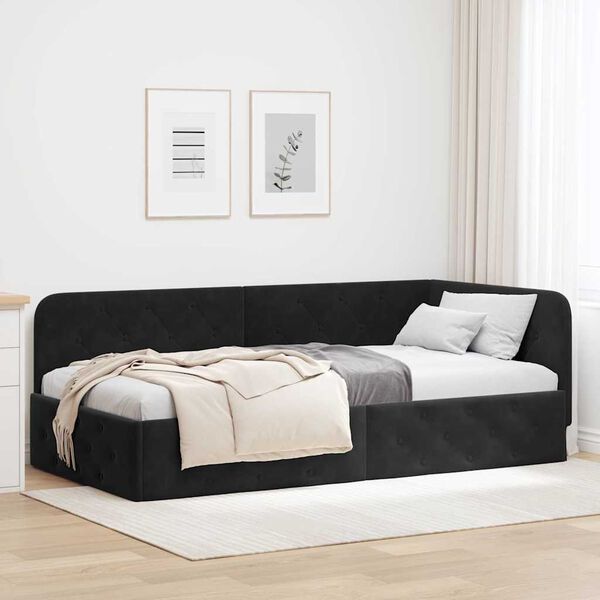 vidaXL Hoekbedframe met hoofdeinde Zwart 90 x 190 cm Fluweel