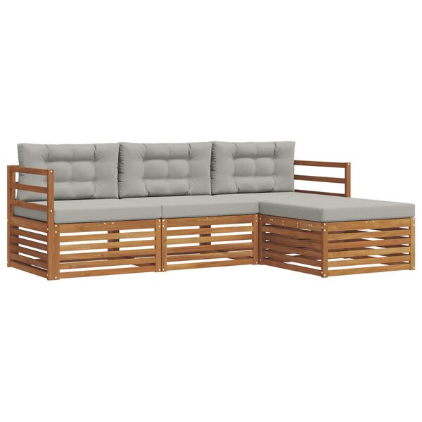 vidaXL Buiten bankenset met kussen 4 pcs Natuurlijk en Lichtgrijs