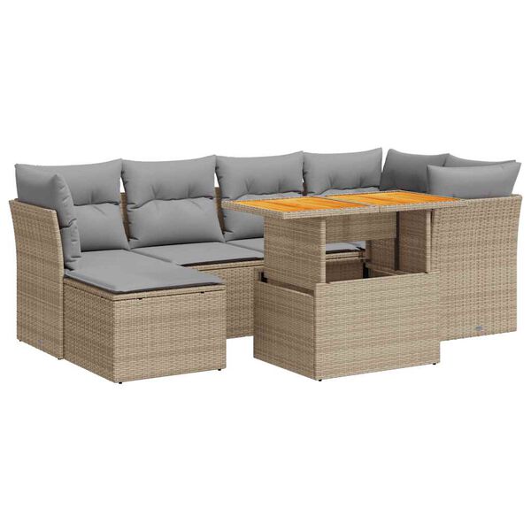 vidaXL 7-delige Loungeset met kussens poly rattan beige