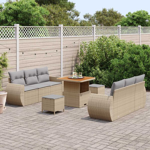 vidaXL Tuin Sofa Set met kussen 9 pcs Beige en Licht Grijs poly rattan