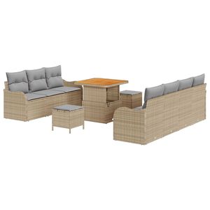 vidaXL Tuinbankenset met kussen 10 pcs Beige poly rattan