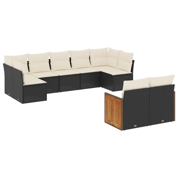 vidaXL 9-delige Loungeset met kussens poly rattan zwart