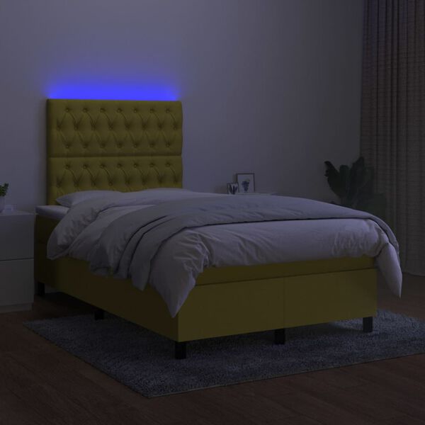vidaXL Boxspring met matras en LED stof groen 120x200 cm